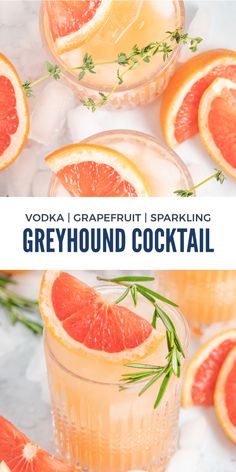 vodka grapefruit sparkling greyhound cocktail with rosemary garnish