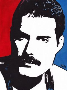 a painting of a man's face in red, white and blue