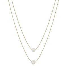 This double strand necklace features a delicate chain and elegant pearls in a stunning gold finish. Add a touch of sophistication and playfulness to any outfit with this versatile accessory. Perfect for both casual and formal occasions, this necklace will be sure to catch everyone's eye. Cheap Pearl Drop Necklace, Luxury Timeless Single Strand Necklace, Cheap Gold Double Strand Beaded Necklaces, Casual Blouse Shirts, Pearl Drop Necklace, Kendra Scott Necklace, Double Strand Necklace, Tank Bodysuit, Delicate Chain