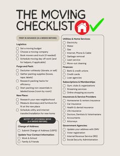 the moving checklist is shown in black and white, with green tick mark on it