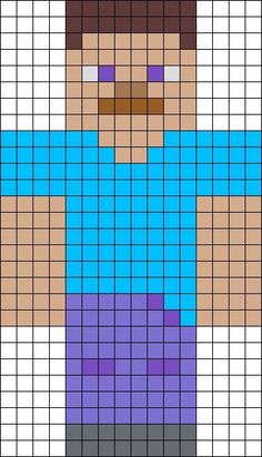 a pixellated image of a man wearing a blue shirt and purple pants with his arms crossed