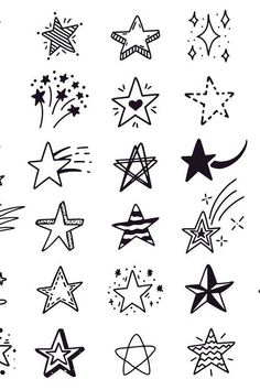 the stars are drawn in black and white on a white background, each with different shapes