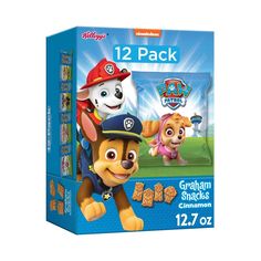 the paw patrol 12 pack includes crackers, and an assortment of treats for children