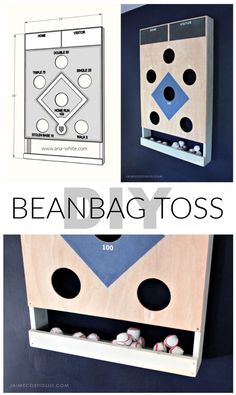 the instructions for how to make a bean bag toss game with wood and plastic balls