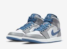 Nike Air Jordan 1 Mid True Blue Men's Cement Grey White DQ8426-014 Men’s Size 15. 70s Converse, Jordan 1 Mid White, Nike X Travis Scott, Nike A, Jordan Sneaker, Converse Run Star, Nike Air Jordan 1 Mid, Nike Dunk High, Red Nike