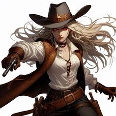 Cowboy Concept Art Character Design, Fantasy Cowgirl Art, Cowgirl Pfp, Tiefling Pirate, Cowgirl Character Design, Anime Cowgirl, Female Cowboy, Gunslinger Art, Rose Boots