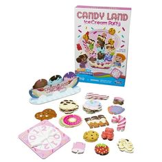 the candy land ice cream party game is in its box and ready to be played