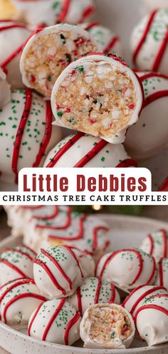 christmas tree cake truffles with candy canes and sprinkles on them