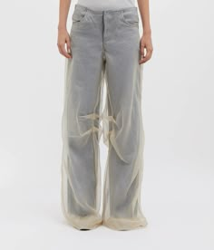 Organza Top, Jean Large, Christopher Esber, Pleats Please Issey Miyake, Silk Organza, Light Wash Denim, Mid Rise Jeans, Wide Leg Denim, Jeans For Sale