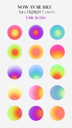 different colored circles are shown in this graphic design pack, with the text now available