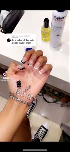 Black Tip Nails Square, Black And White French Tips, White And Black French Tip Nails, Black And White French Tip, Black And White French Nails, Black French Tip Toes, Black And White French Tip Nails, Short Black French Tip Nails, Halal Nail Polish