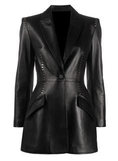 Celebrities Leather Jacket, Long Leather Coat, New Jacket, Long Blazer, Genuine Leather Jackets, Looks Chic, Coat Black, Leather Blazer, Leather Silver