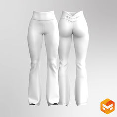 two women's white pants are shown in this image