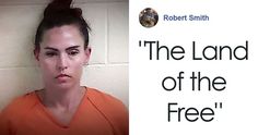 a woman in an orange shirt with the caption'the land of the free '