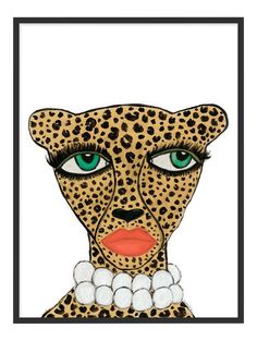 a drawing of a leopard with green eyes