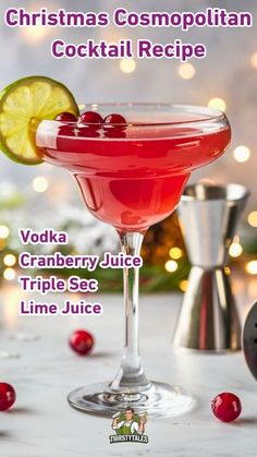 a christmas cocktail recipe with cranberry juice and lime