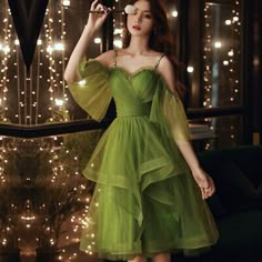 Trendy Fashion Women Layered Mesh Dress Lolita Fairy Princess Party Prom Ball Evening Gown Cute, Fashion Women's Dresses Green Homecoming Dress, Tulle Slip Dress, Green Homecoming Dresses, Maxi Dress Summer, Graduation Gown, Green Tulle, Wedding Dress Patterns, Short Layers, Short Party Dress