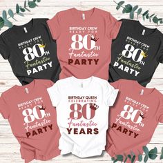 Celebrate the milestone of an 80th birthday in style with our exclusive 80th Birthday Shirts! Crafted from premium, soft cotton, these shirts offer maximum comfort and a perfect fit for all-day wear. Available in a variety of vibrant colors and sizes, they feature a bold, eye-catching design that proudly proclaims, "80th Birthday Queen and Her Crew."  Ideal for family gatherings, birthday parties, and photo opportunities, these shirts make a memorable keepsake for an unforgettable celebration. O 80th Birthday Shirt Ideas, 80th Birthday Themes For Grandma, 80th Birthday Party Ideas For Grandma, Queen Tshirt, Queen Shirts, 60th Birthday Gifts, Nana Gifts, Crew Shirt, 80th Birthday