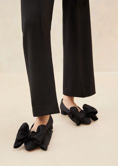 Loeffler Randall Noa Bow Flat in Black Pointed toe Large bow detail Slip on flat Mason Pearson, Sea Ny, Rms Beauty, Jenny Bird, Bow Flats, Large Bow, Mother Denim, Loeffler Randall, Hair Fragrance