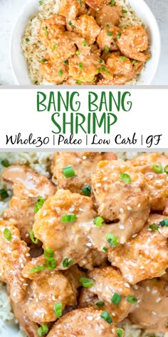 an image of bang bang shrimp with rice and green onions