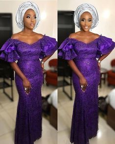 Purple lace dress Lace Styles For Wedding, Nigerian Lace Dress, Aso Ebi Lace, Aso Ebi Lace Styles, Nigerian Lace Styles, Purple Lace Dress, African Lace Styles, Lace Gown Styles, Lace Dress Styles