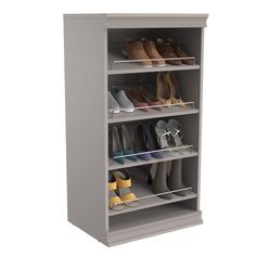 an image of a shoe rack with many pairs of shoes on it's shelves