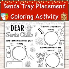 santa tray placement coloring activity for kids to color and write on the front of it