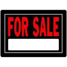 a for sale sign is shown on a white background with red lettering in the center