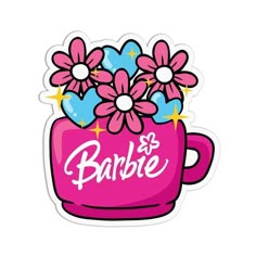 a sticker with flowers in a pink cup