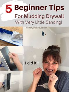 a collage of photos showing how to apply drywall with very little sanding