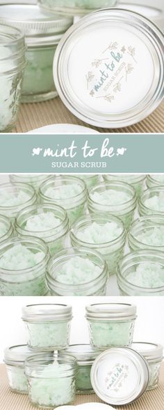 there are many jars with green stuff in them on the table and one has a label that says mintt to be