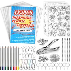 a bunch of crafting supplies including scissors, beads and other things to make it