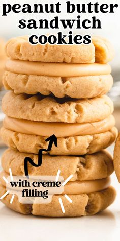 a stack of peanut butter sandwich cookies with creme filling