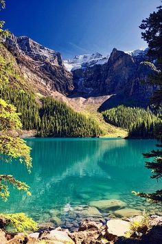 a mountain lake surrounded by trees and rocks