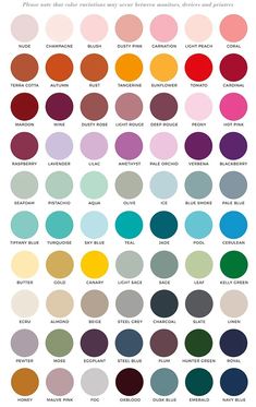 the color chart for different shades of paint