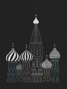 a black and white poster with an image of domes in the middle, on a dark background