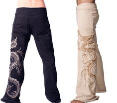 The Om Ryuu pants are the perfect blend of organic fashion and comfort. Detailed enough to look the part for a night out and loose enough to get your groove on. Also perfect for that cozy night in. Complete with a zipper pocket to stash all your goodies and screen printed with a golden dragon. **measurements shown in size chart (if shown) are for the garment laying flat, and do not accurately reflect body sizes because most styles are made with stretch material** S=32-34 M=34-36 L-36-38 XL-38-40 Yoga Festival, Organic Fashion, Hooded Tops, Online Sales, Body Size, Mens Trousers, Zipper Pocket, French Terry, Night Out