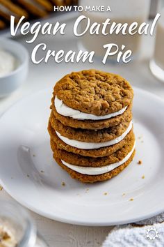 a stack of vegan oatmeal cream pies on a white plate