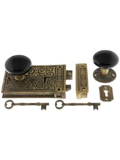 an antique style door handle and knob set