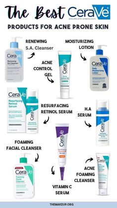 Best Cerave products for acne prone skin - acne-proneGet clear, acne-free skin with CeraVe's gentle yet effective skincare products. From cleansers to serums, our lineup targets acne while nourishing your skin. Say goodbye to breakouts and hello to radiant skin with CeraVe! Visit the article to find out more about each product! Best Acne Prone Skin Products, Cerave Products For Acne, Best Facial Cleanser For Acne, Combination Acne Prone Skin Care, Face Moisturizer For Acne Prone Skin, Skin Care Solutions For Acne, Best Products For Acne Prone Skin, Serums For Acne Prone Skin, Best Moisturizer For Acne Prone Skin