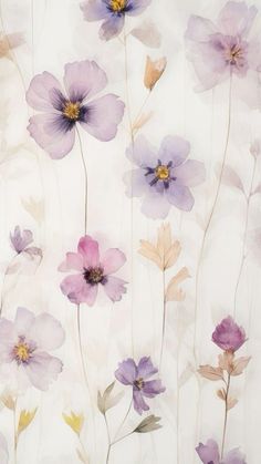 purple and yellow flowers on a white background with watercolor effect in the bottom right corner