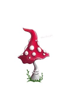 a drawing of a mushroom with white dots on it's top and bottom half