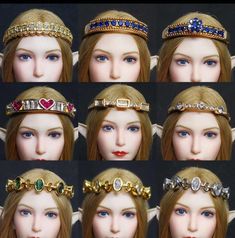 many different types of headbands with blue eyes and blonde hair are shown in multiple pictures