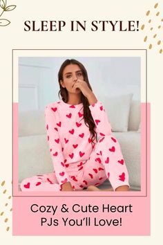 Unwind in style with this cozy Heart Print Pajama Set. Featuring a comfy short-sleeve tee and matching pants, this cute sleepwear is perfect for lounging or a peaceful night's sleep. Ideal for gift-giving or self-care nights! Cute Sleepwear, Cute Pajamas, Womens Pyjama Sets, Comfy Shorts, Matching Pants, Print Pajamas, Heart Print, Pajama Set, Womens Tees