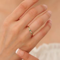 Your Dainty Emerald Wedding Band is stylish, dainty and pretty ideal for everyday use. Details of solid gold handmade Gold Stackable Ring are very eye-catching. It is a great gift for your loved ones. This jewelry will be an indispensable piece of yours. This meaningful Emerald Promise Ring with high quality handwork will be a legacy you can leave to your family its.  * Emerald Cluster Ring Details * Material / Gold Kt:  14K (585), 18K (750), 8K (333) * Available Gold Colors: Yellow Gold, White Simple Emerald Ring, Wedding Ring Emerald, Engagement Ring Simple, Emerald Wedding Band, Emerald Wedding Rings, Detailed Engagement Ring, Gold Rings Stackable, Emerald Wedding, Etsy Wedding Rings