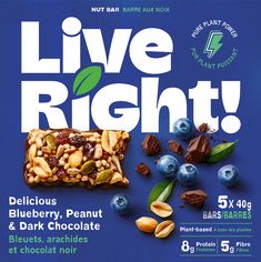 blueberry, peanut and dark chocolate granola bar with live right