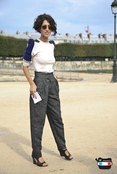 Yasmin Sewell in Toga Yasmin Sewell, Grown Out Pixie, Hair Today Gone Tomorrow, Structured Top, Business Wear, Fashion Top, Style Crush, Black Wedges, Short Curly Hair