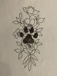 a black and white drawing of flowers on paper