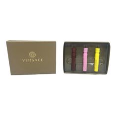 Versace Gift Set Trio New In Box .03 Fl Oz / 1 Ml X 3 Crystal Noir Bright Crystal Yellow Diamond Versace Gifts, Crystal Noir, Crystal Yellow, Bright Crystal, Yellow Diamond, Versace, Gift Set, Crystals, Yellow