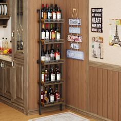 a wine rack in the corner of a kitchen